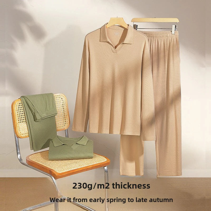 Men Pajama Sets Winter Luxury Jacquard Loungewear Long Sleeve Nightwear Bamboo Fiber Sleepwear Home Street Men Pijamas