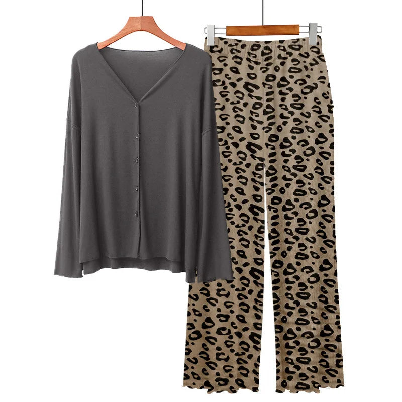 Pajamas Woman Offer Sleepwear Modal Comfort Women's Home Clothes Leopard Print Long Sleeve Tops Trouser Sets Pijamas Mujer