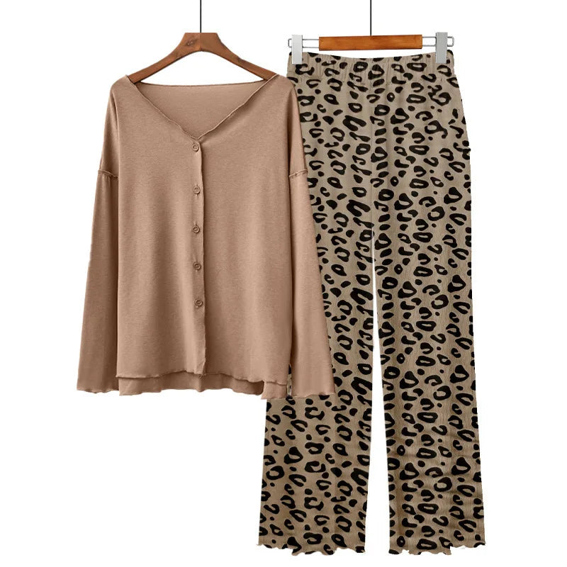 Pajamas Woman Offer Sleepwear Modal Comfort Women's Home Clothes Leopard Print Long Sleeve Tops Trouser Sets Pijamas Mujer