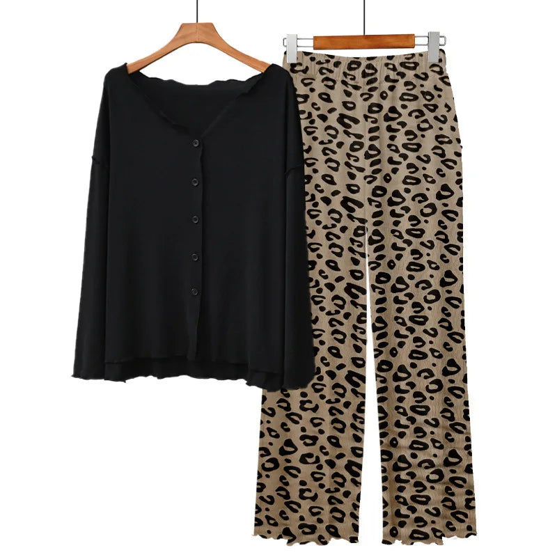 Pajamas Woman Offer Sleepwear Modal Comfort Women's Home Clothes Leopard Print Long Sleeve Tops Trouser Sets Pijamas Mujer