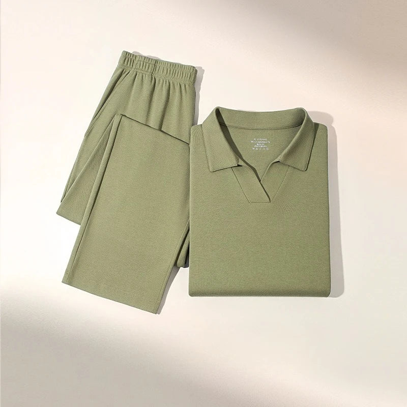 Men Pajama Sets Winter Luxury Jacquard Loungewear Long Sleeve Nightwear Bamboo Fiber Sleepwear Home Street Men Pijamas