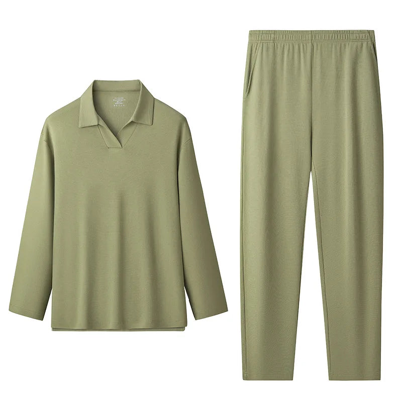 Men Pajama Sets Winter Luxury Jacquard Loungewear Long Sleeve Nightwear Bamboo Fiber Sleepwear Home Street Men Pijamas